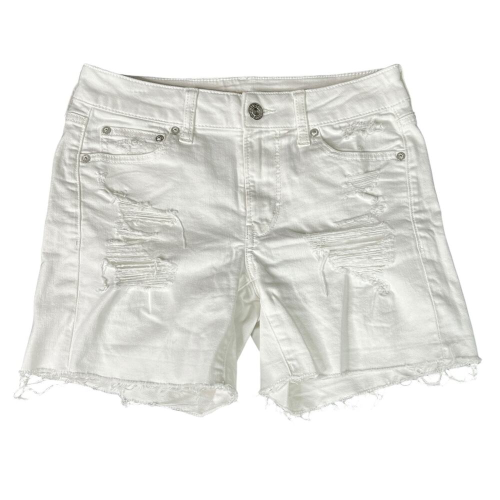 American Eagle AE White Tomgirl Midi Jean Short Ripped Distressed Denim Womens 2